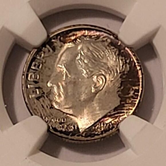 1947 S Roosevelt Dime Unc MS67+ NGC Toned - Picture 3 of 4